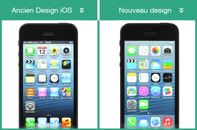 Ancien design iOs et nouveau Design iOs
