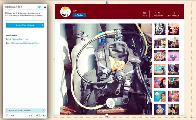 éditeur Wix: application Instagram